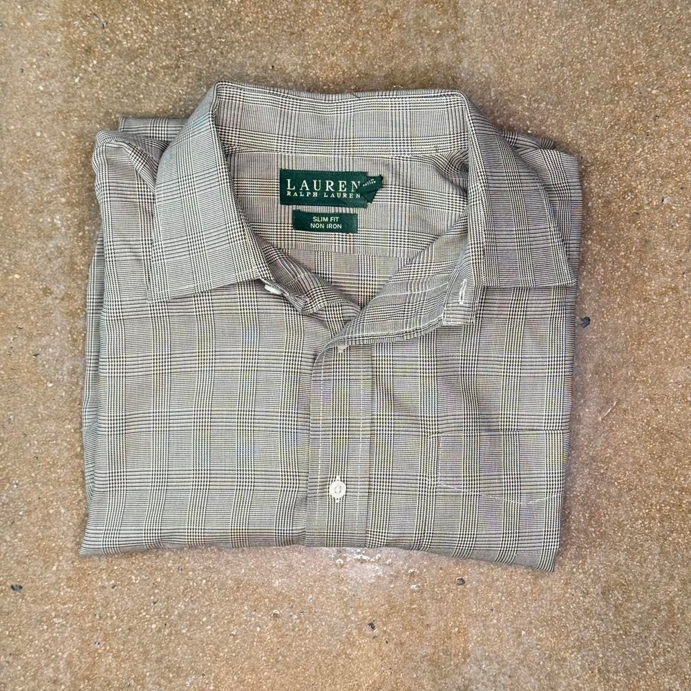 Lauren Ralph Lauren Shirt Mens 16.5 34-35 Slim Fit Gray Glen Plaid Non Iron LRL
